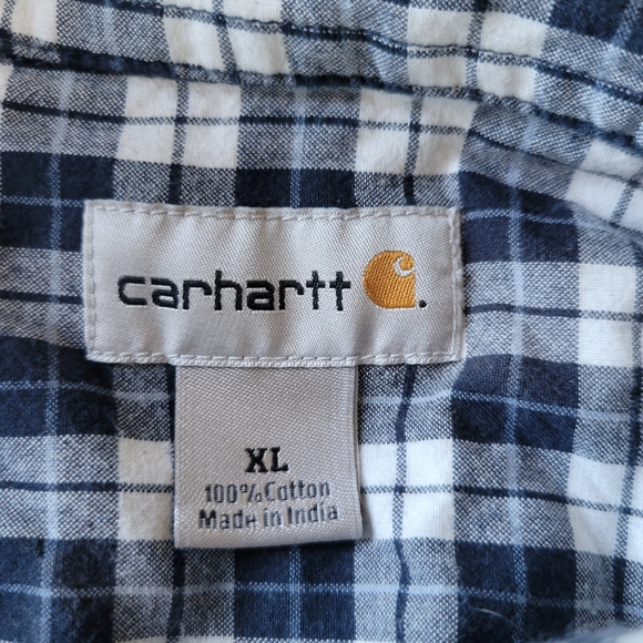 Carhartt Men’s Blue Plaid Button Down Short Sleeve Shirt Size XL - Picture 7 of 8